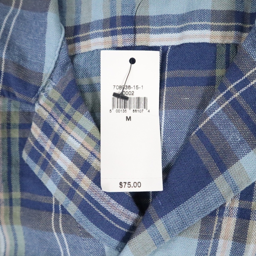 Banana Republic Linen-Blend Shirt‎ Mens M Blue Plaid Modern Summer Casual Beach - Picture 4 of 7